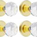 CLCTK 4 Pack Crystal Glass Dummy Door Knobs, Inactive Round Half-Dummy Door Knob Set, Single Side, Polished Brass