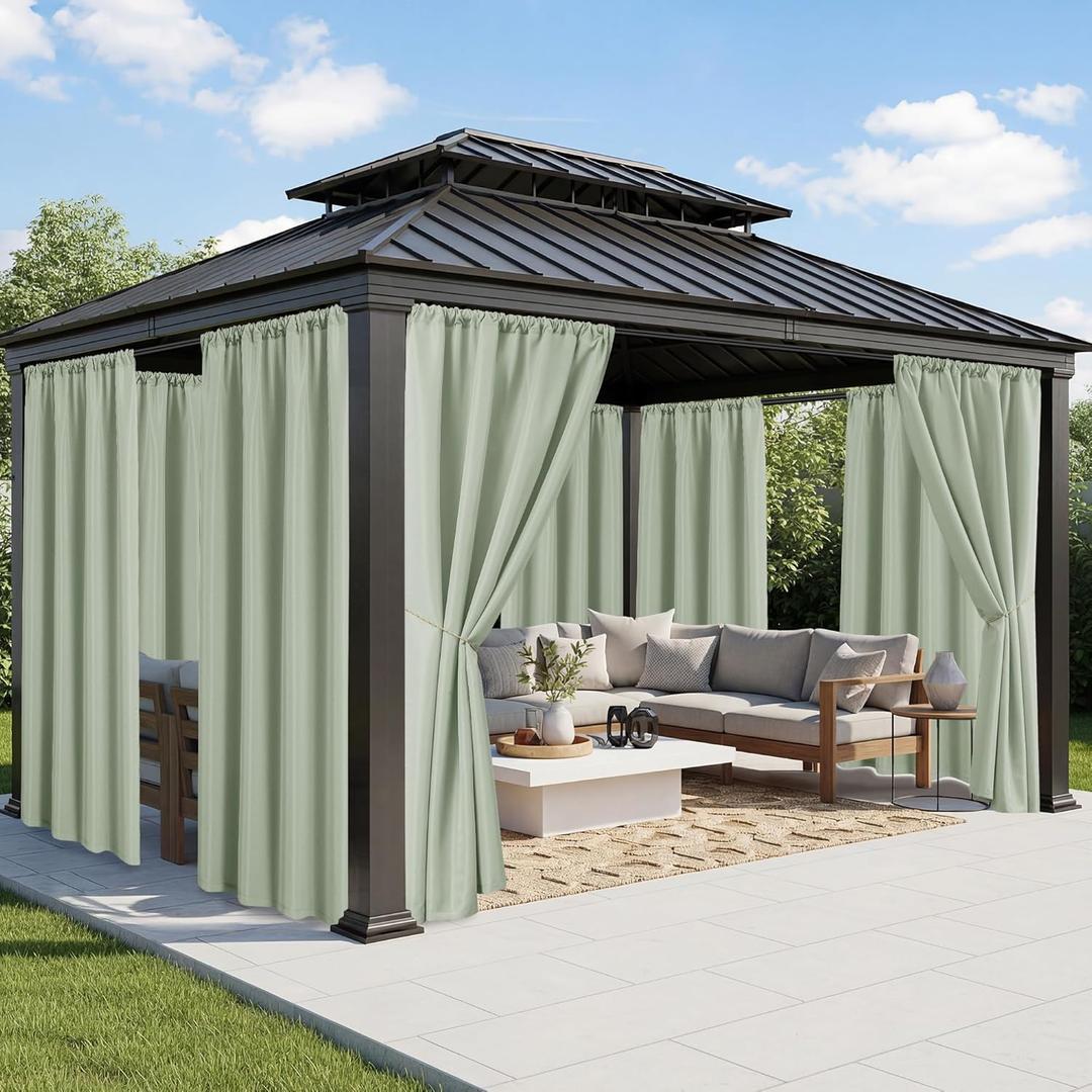 Outdoor Curtains for Patio Waterproof - 8 Panels Weatherproof Privacy Outside Curtains with Rod Pocket for Pergola, Gazebo, Porch, Cabana, Balcony, 54 x 84 Inch, Sage Green