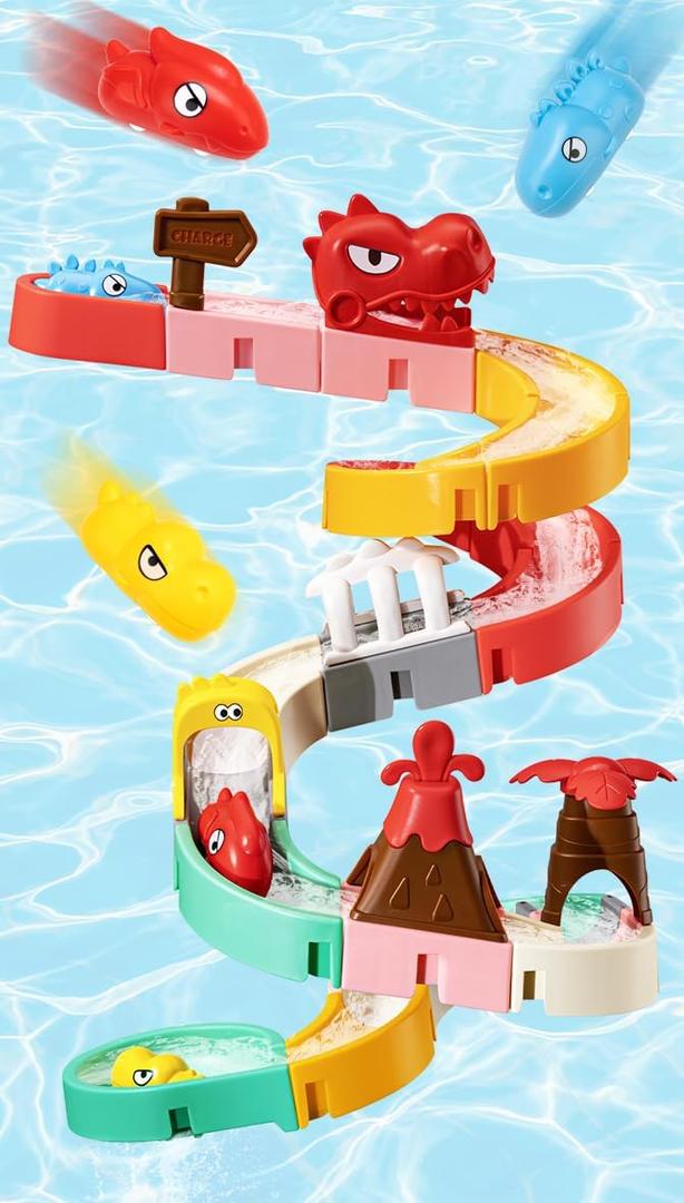 Dinosaur Slide Toys, Toddler Bath Toys for Kids Ages 4-8, DIY Building Kit for Ages 5-7, Bathtub Time Birthday Gifts for Toddler 3 + Year Old (36 PCS)