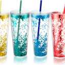 Honeydak 4 Pack Snow Globe Tumblers 24 oz Glitter Acrylic Tumbler with Lid and Straw Double Wall Plastic Reusable Cups for Smoothie Iced Coffee Tumblers, Bright Colors 