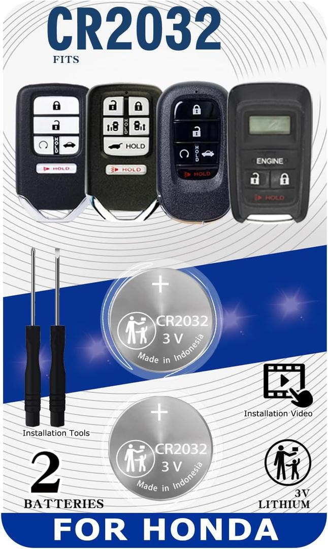 6 x (2 Pack) CR2032 OEM Remote Key Fob Battery 2032 Replacement for Honda (CRV Civic Accord Pilot Odyssey HRV Fit Passport Ridgeline Crosstour Insight Clarity CRZ) Smart Remote Check Fitment Guide