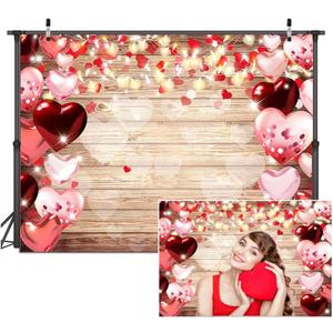 Dudaacvt 8x6ft Valentine's Day Backdrop Rustic Wood Lighting Red Love Heart Valentine's Day Photography Background Mother's Day Backdrop Bridal Shower Wedding Party Banner D686 (brown1)