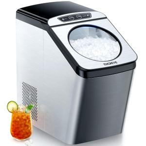 Thereye Countertop Nugget Ice Maker, Pebble Machine, 30lbs Per Day, 2 Ways Refill, 3Qt Water Reservoir & Self-Cleaning, Stainless Steel Finish for Home Office Party