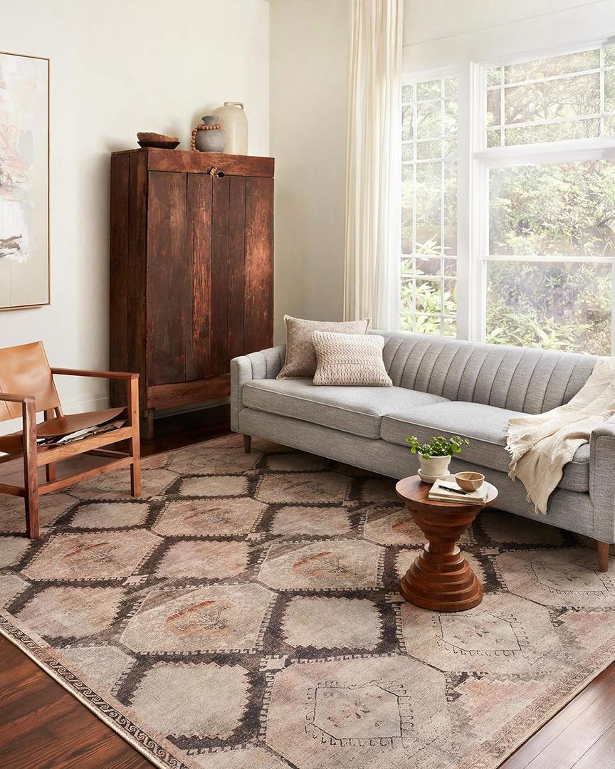 Loloi Wynter Collection WYN-08 Graphite/Blush 7'-6" x 9'-6" Area Rug, .13" Thick, Area Rug, Soft, Durable, Printed, Vintage Inspired, Low Pile, Non-Shedding, Easy Clean, Living Room Rug