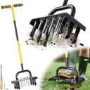 2 in 1 Lawn Aerator Tool  Manual Grass Aerator Tool for Soil Aeration Heavy Duty Core Aerator Lawn Tool with 18 Rust-Proof Steel Spikes Yard Maintenance for Home Garden