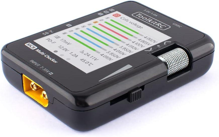 ToolkitRC MC8 Mini Size Cell Checker 32 Bit Battery Multi-Checker PWM Output PPM SBUS Readout for lipos ESC Servo Tester Tool Multi Tool with USB-C Fast Charging