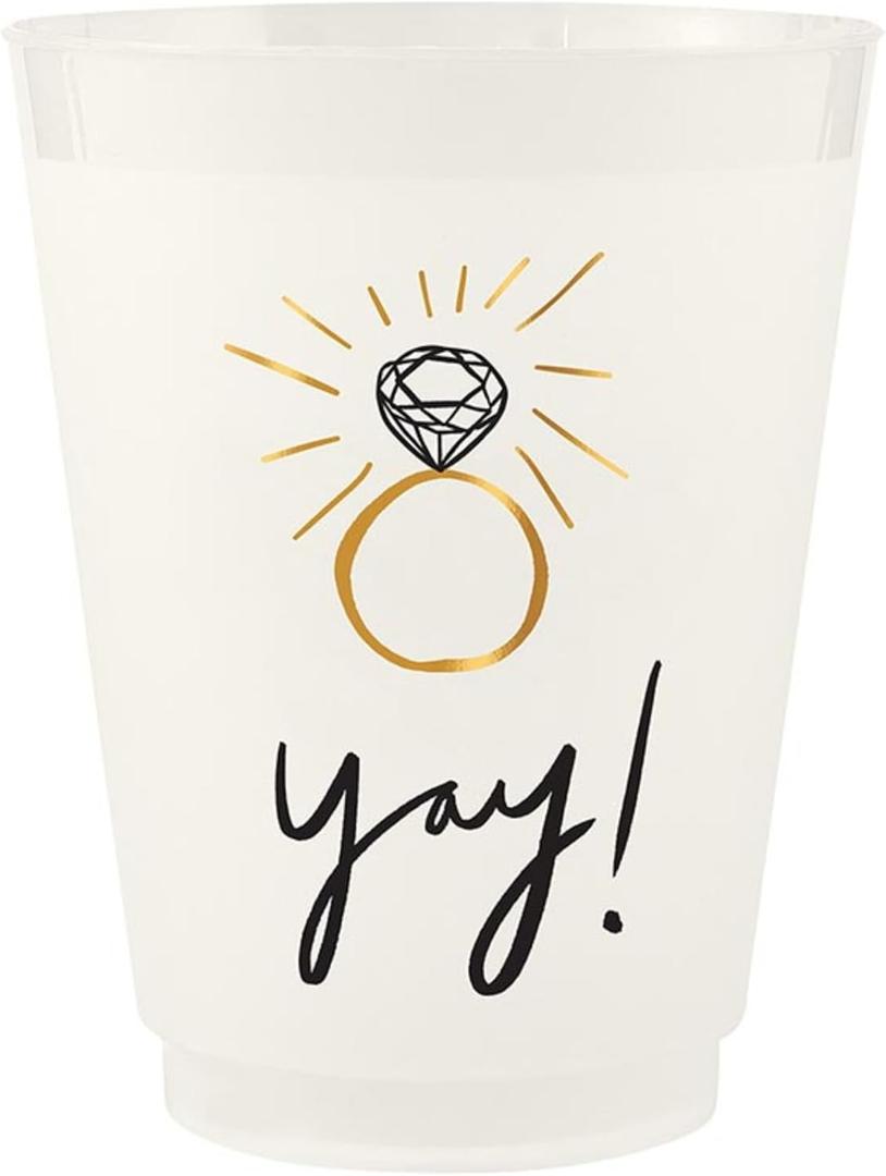 Santa Barbara Design Studio Wedding Bridal Shower Engagement Party Cups 8-Count Reusable BPA-Free Plastic Cups, 16-Ounce, Yay
