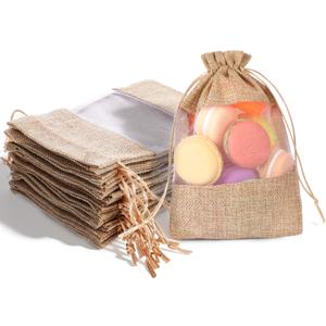 Bruislard 12 Pack Burlap Drawstring Gift Bags 5''x7'' Burlap Gift Favor Bags Organza Sheer Pouches with Drawstring Treat See Through Bag for Wedding Party Favors Jewelry Crafts