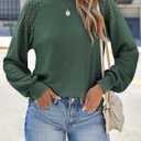EVALESS Womens Long Sleeve Tops Dressy Casual Crewneck Waffle Lace Patchwork Knit T Shirts Blouses Fall Fashion 2025 (Green, S)