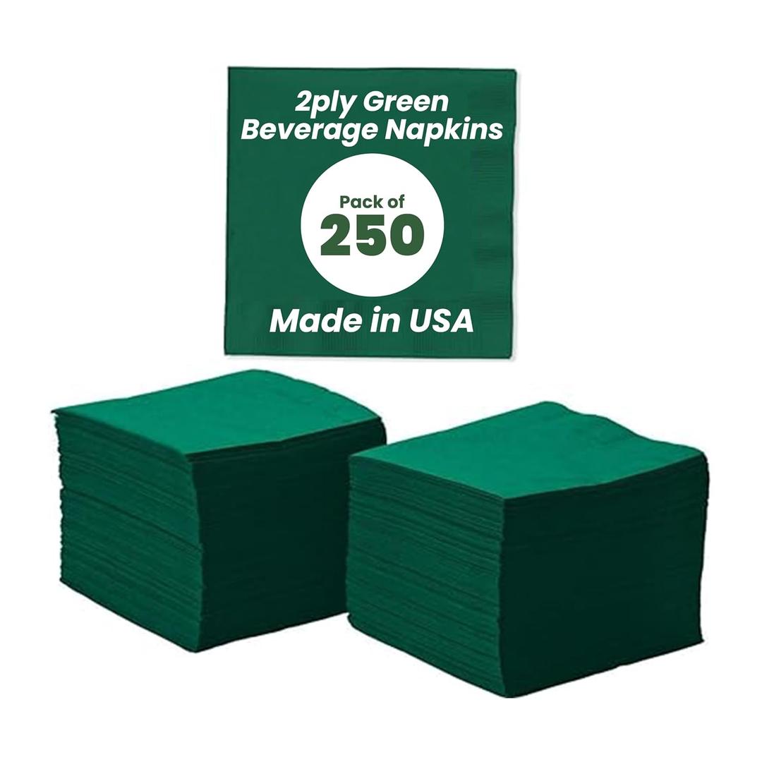 2 Ply Hunter Green Beverage Napkins- Pack of 250ct