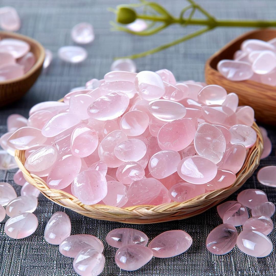 Polished Rose Quartz Crystal Chips 200 Pcs - 0.3" 10 oz Tumbled Stone Chips Crushed Sea Glass Stones, Jewelry Making