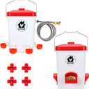 Automatic Chicken Feeder and Waterer Set Hanging Chicken Waterer 3 Gallon Poultry Water Feeder with Nipples and Feeding Ports No Waste,Chicken Coop Accessories (13.65x9.752in, Red)