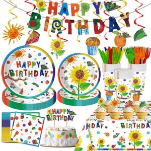 120 Pcs Hungry Caterpillar Party Supplies, Hungry Caterpillar tissue Party Plates Tablecloth Banner etc Hungry Caterpillar Decorations Party for 20 Guests