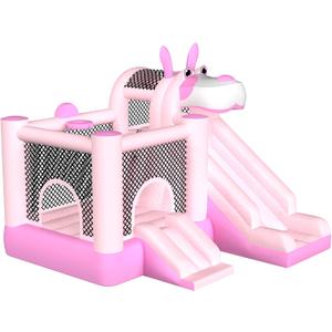 MUKDIY Inflatable Bounce House Double Slide, 9.5ft x9.5ft Jumping Castle for Kids,Heavy-Duty 840D Oxford Fabric, Ages 3-8, Includes 450W Blower, 8 Stakes, Repair Kit (Up to 3 Kids), Pink