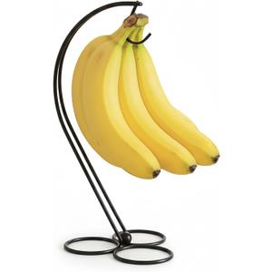 BNYD Banana Holder Stand for Kitchen Counter, Black Banana Hanger with Hook, Fruit Basket Accessory, Hanging Banana Tree, Countertop Banana Rack