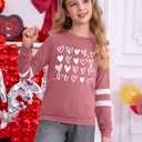 Ithalt Kids Valentine Shirt Girls Valentines Shirts Cute Heart Graphic Long Sleeve Tee Tops 4-14y(APink1,110)