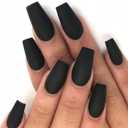 Black Press On Nails - Aegenacess Press On Nails Coffin, Matte Fake Nails with Glue Sticker, Press On Nails Long, Solid Color Stick On Nails in 12 Sizes, 24PCS Glue On Nails, Black Velvet