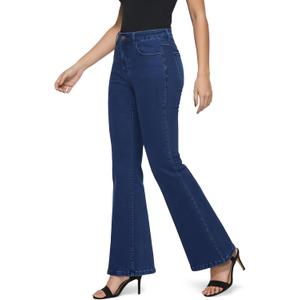 Flare Jeans for Women Trendy High Waisted Bell Bottom Jeans Stretchy Wide Leg Denim Pants with Pockets (Blue)