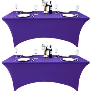 2-Pack 4ft Spandex Table Covers for Rectangular Folding Tables - Wrinkle Resistant Stretch Tight Table Cloths - Ultimate Fitted Table Protector for Parties, Banquet, and Wedding