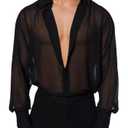 Men's Mesh Sheer See Through Long Sleeve Rave Disco Outfit Collar Button Front Party Shirt Tops size Small
