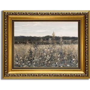 YD&YZY Gold Framed Vintage Wall Art Canvas Landscape Meadow with Flowers Farmhouse Wall Decor Rustic Cottagecore Nature Painting Picture Print for Bedroom Home Decor 8x10 inch Small Framed (Wildflower Field)