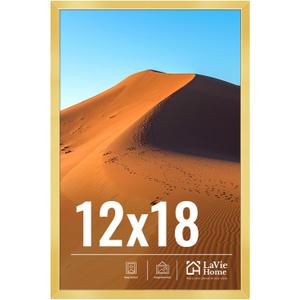LaVie Home 12x18 Picture Frame for Wall Display, 12x18 Gold Picture Frame with HD Plexiglas, 12 x 18 Matted Frame 1 Pack, Display Frame for Vertical or Horizontal, Classic Collection
