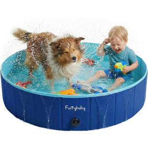Furrybaby Dog Pool, Kiddie Pool with Hard Plastic Foldable Dog Bath Tub Portable for Dogs, Kids and Pet Swimming (Navy 39'') Indoor and Outdoor