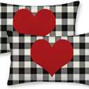 AEIOAE Valentines Pillow Covers 12x20 Inch Set of 2, Black Buffalo Plaid Love Heart Throw Pillows Case, Valentine's Day Anniversary Decorative Cushion Covers Farmhouse Outdoor Decor for Home Sofa Bed