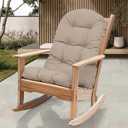 RACE LEAF Outdoor Rocking Chair Cushion 44x19 Inch Tufted Khaki Cushion Waterproof UV Resistant with Elastic Straps & Non-Slip Ties for Adirondack Patio Furniture 1-Pack