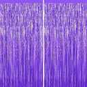 2Pack Purple Foil Fringe Curtains Backdrop, Metallic Tinsel Streamer Decors