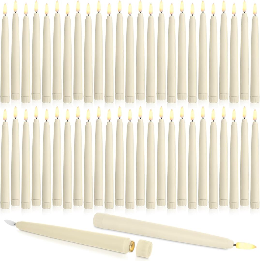 50 Pcs Flameless Taper Candles LED Taper Candles Flickering Bulk Ivory LED Candlestick for Easter Wedding Church Advent Halloween Christmas Birthday Party Decor Table Centerpiece, 8.5 In, No Batteries