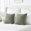 FUTEI Sage Green Throw Pillow Covers 24x24 Inch Set of 2,Furry Faux Fur Teddy Boucle Textured Cushion Covers,Soft Fluffy European Pillow Shams,Home Decor for Couch Bed Living Room Office Car