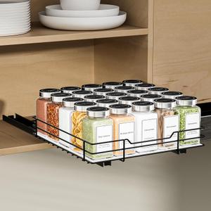 BOIVSHI Pull Out Spice Rack, Slide Out Spice Rack for Cabinet, Spice Organizer for Kitchen and Pantry, Fits Spices, Sauces, Canned Food, Black (10.5''Wx10.5''Dx2.5''H)