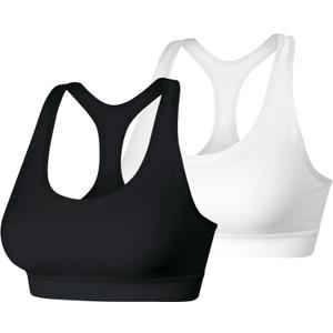Hanes Womens Sport Compression Racerback Sports-Bra (Large, Black/White - 2 Pack)