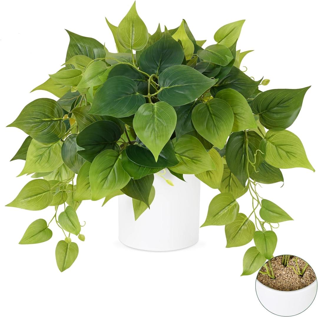 Waipfaru Faux Plants Indoor with Ceramic Pots, Realistic Small Fake Plants, Fake Plants with Pothos, Fake Potted Plants, Artificial Plant for Home Shelf Bathroom Kitchen Office Indoor Outdoor Decor