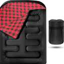 Double Sleeping Bags for Adults, Queen Size 2 Person All Season for Warm & Cold Weather | Fits Kids 10-12 (Girls & Boys) - Lightweight & Waterproof Camping Essentials for Hiking, Backpacking (Black)