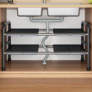 Under Sink Organizer, 2-Tier Expandable Stainless Steel Storage Rack with Removable Panels, Waterproof Anti-Slip Cabinet Shelf for Kitchen, Bathroom & Laundry