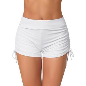 Women's Swim Shorts High Waisted Bathing Suit Bottoms Swimsuit Boy Shorts Swimwear Bikini Board Shorts (White)