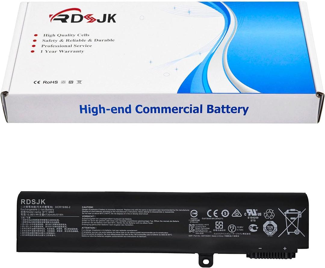 BTY-M6H Laptop Battery for MSI GE72 2QC 2QD GL62 GL62M GL72 GL62-6QD-030FR GL62-6QC MS-16J2 GE62 GE62VR GE63 GE63VR GP62 GP72 GP62MVR GP72MVR GE72VR GE73 GL62VR GL72VR CX62 6QD PE60 PE70 10.86V 51Wh