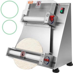 VEVOR Pizza Dough Roller Sheeter, 3-15 Inch Automatic Commercial Pizza Press, 390W Electric 260 Per Hour Dough Roller, Stainless Steel Adjustable Thickness Dough Machine, for Pasta Maker Equipment