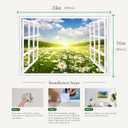 Fake Window for Walls Faux Window Decal Windows Poster Picture Open Window Wall Art Decor, Stick and Peel Wallpaper Nature Wall Decol Daisy Grass Scene Mural, 16"x24"