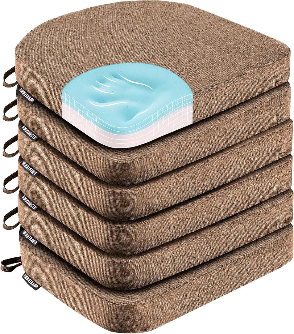 Dining Chair Cushions Set of 6 Memory Foam Chair Cushion, Comfortable Dining Chair Pad Removable Slip Resistant Kitchen Chair Seat Cushion (6 Piece, Brown) (6 Count (Pack of 1))