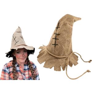Nicky Bigs Novelties Unisex Adult Brown Burlap Straw Scarecrow Costume Hat - Harvest Witch Wizard Hats, One Size