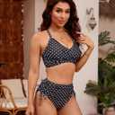 Blooming Jelly Womens High Waisted Bikini Sets Drawstring Tummy Control Swimsuits Crisscross Tie Back Bathing Suit (L)