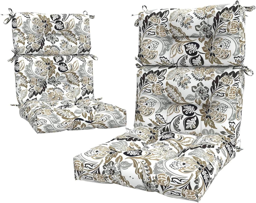 LVTXIII Outdoor High Back Chair Cushions 2 Pack, 44"x20"x4" Outdoor Patio Cushion Set with Ties, All Weather Thick Tufted Seat Cushions for Deep Seat & Rocking Chairs, Dailey Tan