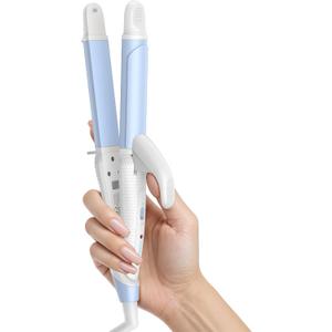 Europe Travel Curling Iron Mini: Dual Voltage Curling Iron for Traveling - Mini Travel Curling Irons 1 Inch with US Plug, Blue 390 for Fine/Damaged Short Hair