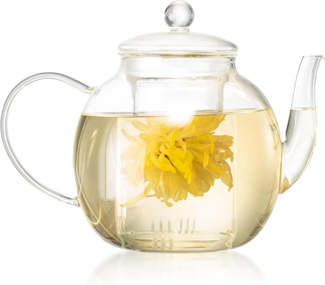 Wlasss 1530 ml/52 oz Large Glass Teapot with Removable Infuser, Clear Tea Kettle Stovetop Safe for Loose Leaf and Blooming Tea, Tea Lover's Choice,Gifts for Christmas