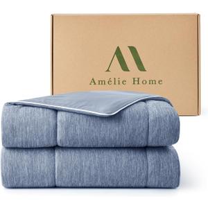 Amlie Home Cooling Comforter King Size, Reversible Lightweight Cooling Blanket for Hot Sleepers, Q-Max 0.43 Summer Breathable Cooling Quilt for Night Sweats, 106" x 90", Heather Denim Blue