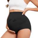 Maternity Underwear Seamless High Waisted Maternity Panties Over Bump Pregnancy Belly Support (Medium, Black)