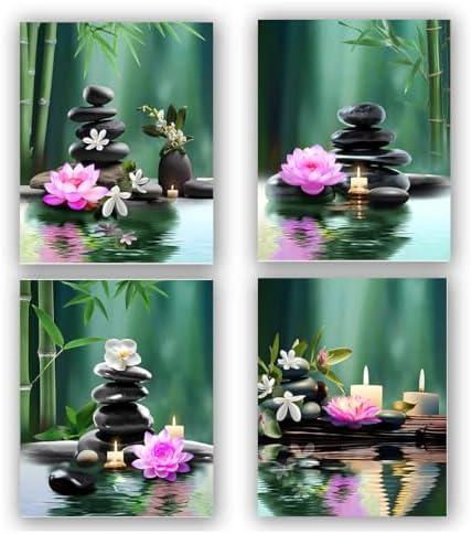 TANXM Zen Wall Art Print - Meditation Canvas, Spa Stones, Sand Posters for Yoga Office Bathroom Bedroom - Set of 4 (Unframed 8 x 10 IN), Warm